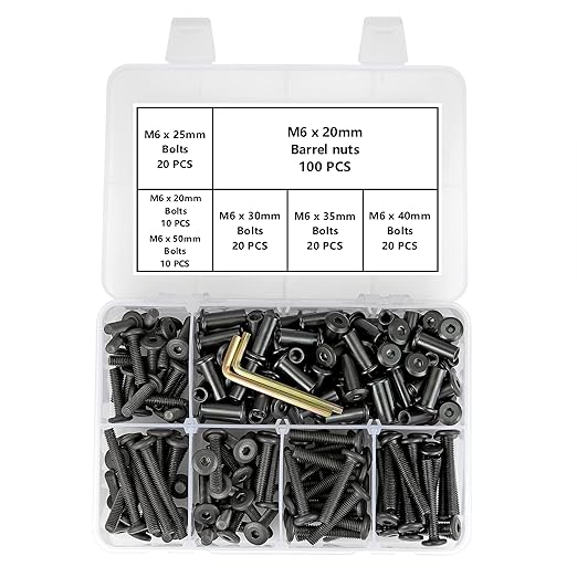 100 Sets M6 Hex Drive Metric Set Screws Assortment Kit - Black Alloy Steel Nut and Bolt Organizer for Pocket Knife Screws Repair Kit, Machine Screw Assortment Kit (M6 Set)