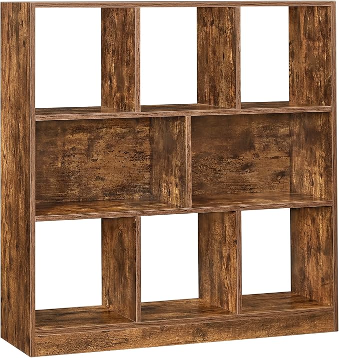 VASAGLE Bookcase, Bookshelf, Freestanding Storage Unit, 8 Open Compartments, Used Horizontally, Vertically, Upside Down, 11 x 35.4 x 39.4 Inches, for Living Room, Study, Office, Rustic Brown ULBC55BX