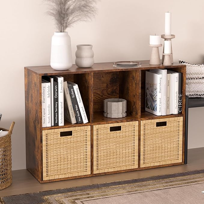 Wooden 6 Cube Storage Organizer with Closed Back Panel,White Cube Shelf Cubby Storage Organizers with Compartments for Living