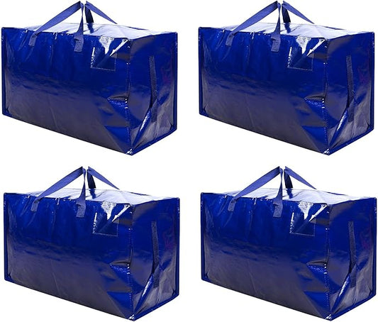 VENO 4 Pack Moving Bags and Large Christmas Decoration Storage Bins with lids. Alternative to Moving Boxes, Packing Supplies for College. Heavy Duty Totes (Blue, 4 Pack)
