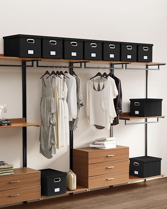 2 Pack File Storage Organizer, Filing Box, Portable File Box with Lid, Fit for Letter/Legal File Folder Storage, Document Organizer, Black