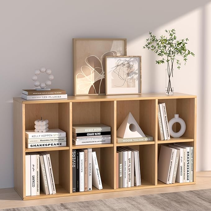 Wooden 8 Cube Storage Organizer with Closed Back Panel,White Cube Shelf Cubby Storage Organizer with Compartments for Living,Bookshelf,Storage Organizers Easy to Install (Oak, 8 Cube)