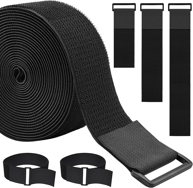 1.5In x 32Ft Cable Straps Heavy Duty With 40 Buckles, Black Hook and Loop Straps, Reusable Cable Ties for Organizer or Storage