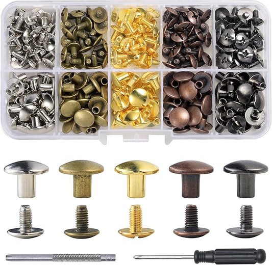 YORANYO 100Sets Chicago Screws Leather Rivets Assorted Screw Rivets Metal Studs for Clothing Chicago Binding Screws Spike and Studs for Decorate Repair Shoes Belts Bags Purse Dog Collars (10MM Head)