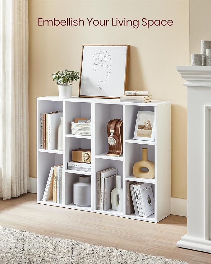 VASAGLE Set of 2 Bookcases, Bookshelves, 5 Compartments, Freestanding Shelves and Cube Organizers, Display Shelves for Small Spaces, for Living Room, Bedroom, and Home Office, Cloud White ULBC25WT-2