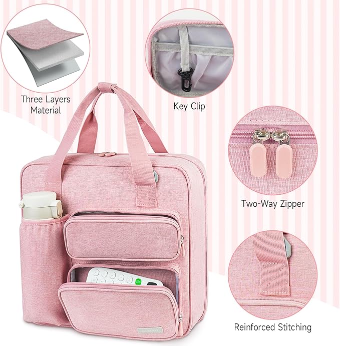 Zipper Binder 3 Ring, 700 Sheets Capacity, Binder 3 Inch with Shoulder Strap Fits 13 Inch Laptop for School and Office,Pink