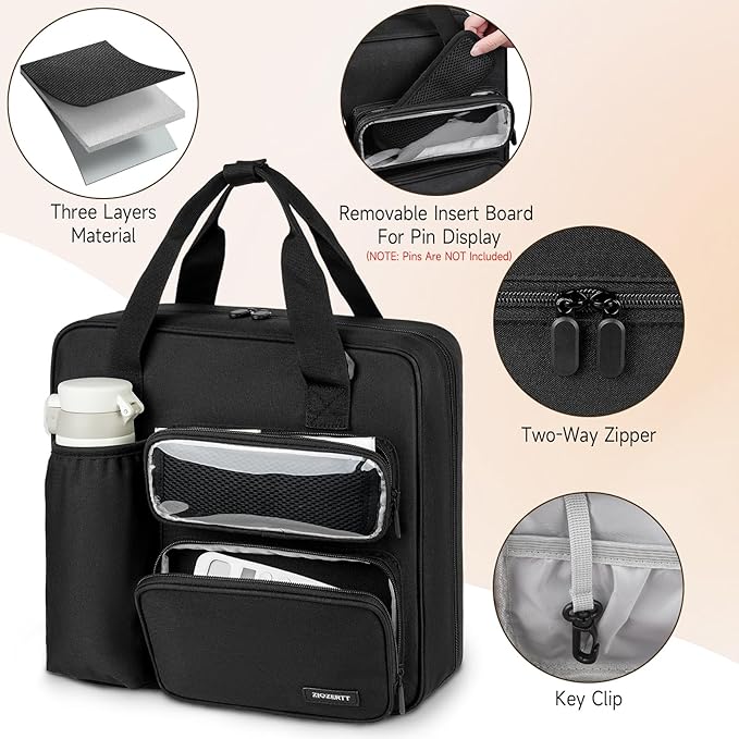 Zipper Binder 3 Ring with Ita Window,700 Sheets Capacity, Binder 3 Inch with Shoulder Strap Fits 13 Inch Laptop for School and Office,Black