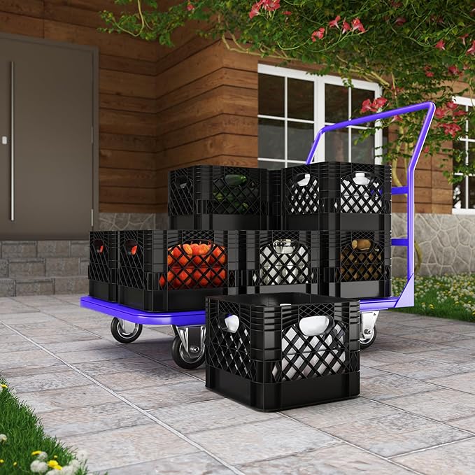 13 in. x 13 in. x 11 in. Heavy-Duty Black 16 Qt Milk Crate | 2 Pack | Stackable Storage Container with Handles