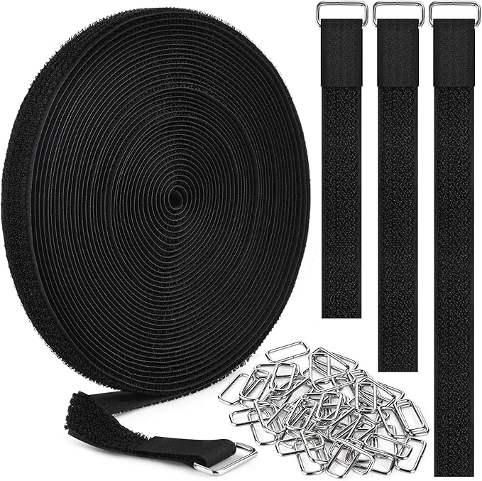 0.75" x39.4ft Hook and Loop Straps with 60 Buckles Adjustable Cut-to-Length Cable Ties - Reusable Nylon Fastening Tape Cable Straps for Storage or Organization (0.75in x 39.4ft)