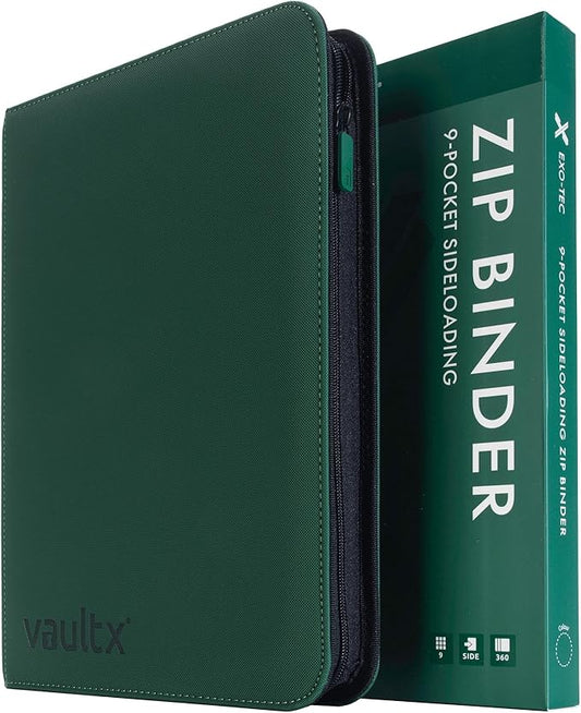 Vault X 9 Pocket Trading Card Zip Binder, 360 Cards, Premium Exo-Tec Album Material, 20 Side-Loading Pages, Folder for Collectible Games, Sports, TCG (Green)