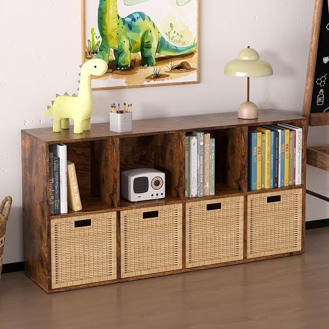 Wooden 8 Cube Storage Organizer with Closed Back Panel,White Cube Shelf Cubby Storage Organizers with Compartments for Living