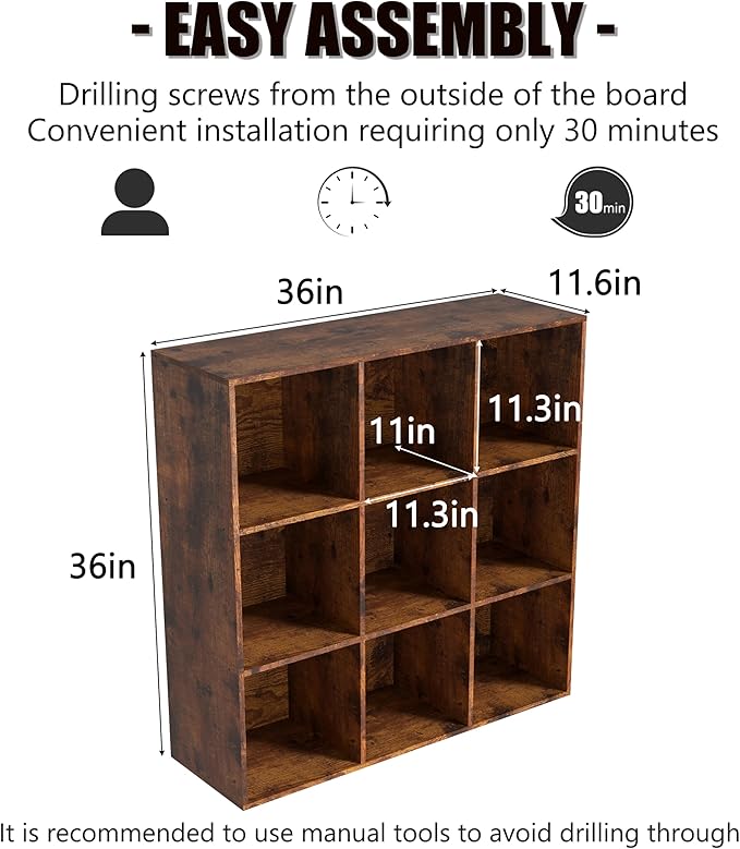 Wooden 9 Cube Storage Organizer with Closed Back Panel,White Cube Shelf Cubby Storage Organizers with Compartments for Living