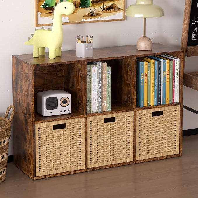 Wooden 6 Cube Storage Organizer with Closed Back Panel,White Cube Shelf Cubby Storage Organizers with Compartments for Living