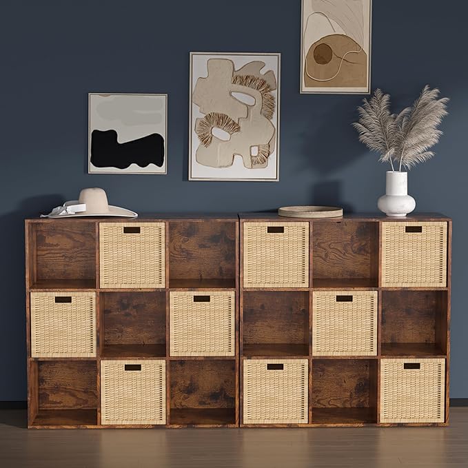 Wooden 9 Cube Storage Organizer with Closed Back Panel,White Cube Shelf Cubby Storage Organizers with Compartments for Living