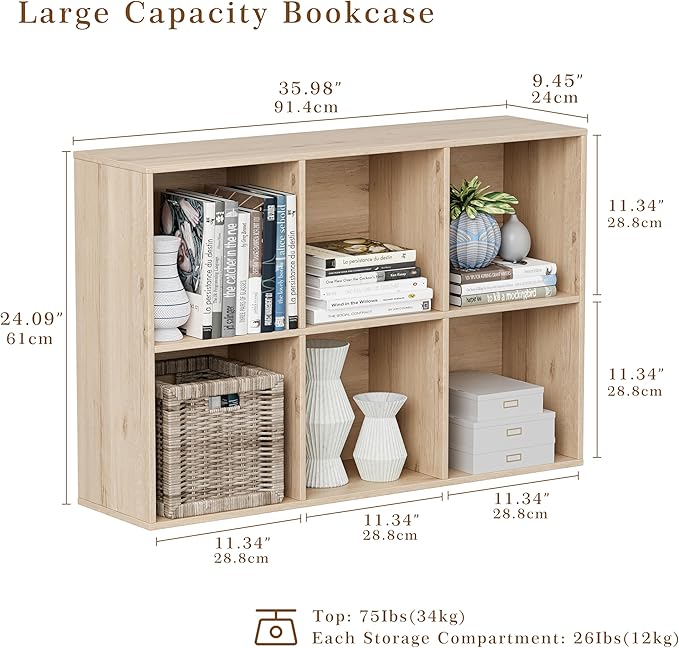 Wooden Cube Storage Organizer with Closed Back Panel, 11in Cube Shelf Opening, Bookshelf, Display Shelf,Closet Cabinet for Home and Office (White Oak, 6-Cube 35.98L*9.45W*24.09H)