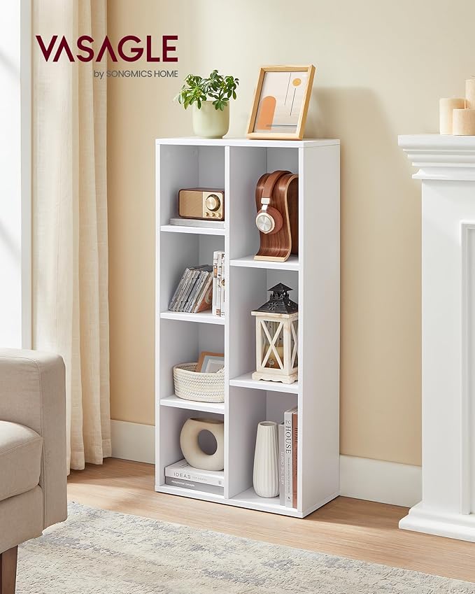 VASAGLE Set of 2 Bookcases, Bookshelves, 7 Compartments, Freestanding Shelves and Cube Organizers, Display Shelves for Small Spaces, for Living Room, Bedroom, and Home Office, Cloud White ULBC27WT-2