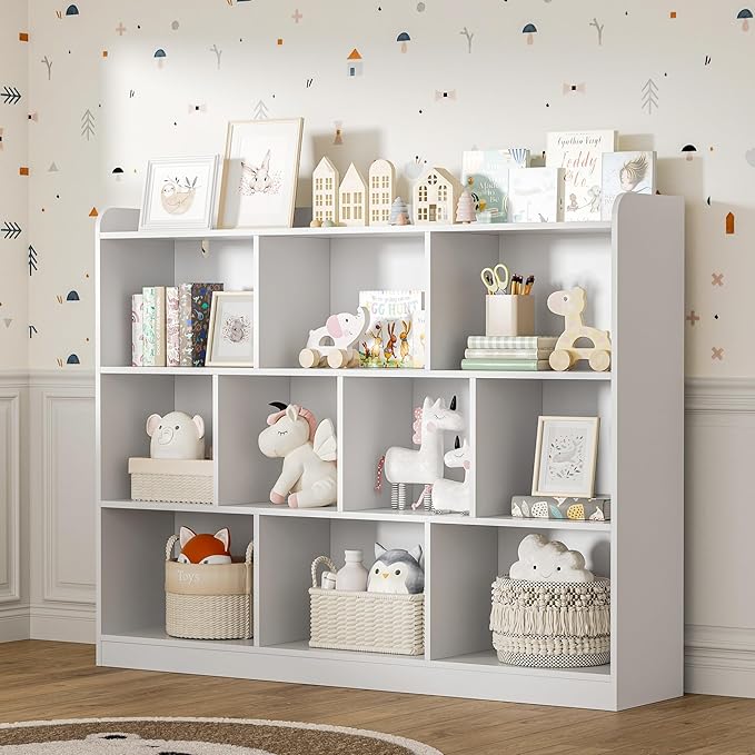 White Bookshelf, Wood Bookcase with 3 Tier Open Shelves, 10-Cube Minimalist Storage Shelf for Living Room, Bedroom, 55.1" W x 42.5" H