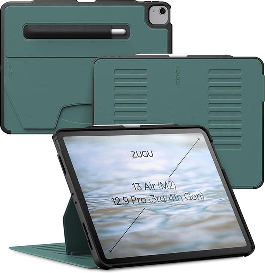 Zugu Case for iPad Air 13 Inch M3 2025 & M2 2024 &/12.9 inch (3rd/4th Gen), Slim Protective Cover with Apple Pencil Charging & Storage, Auto Wake/Sleep, Multiple Viewing Angles (Pine)