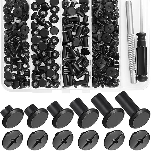 100Sets Black Chicago Screws Leather Rivets Kit for Fabric Leather Crafting Assorted 6 Sizes Chicago Binding Screws for Decorate and Repair Belt Bag Shoes Purse Pet Collar Clothing Bookbinding