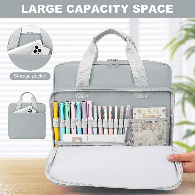 Zipper Binder with Shoulder Strap 3 Ring 2 inch Binder with Zipper, Office Organizer,500 Sheet Capacity (Gray)