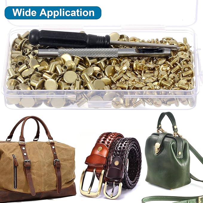 YORANYO 150 Sets 8MM Chicago Screws Leather Rivets for Fabric Chicago Binding Screws Buttons Metal Studs Rivets for Decorate and Repair Belts Bags Shoes Purse Dog Collar Leather Craft (Gold)