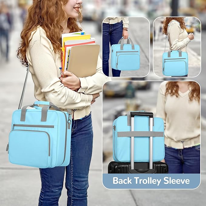 Yarwo 3 Ring Zipper Binder with Binder Pouch, Expanding File Organizer with Padded Sleeve Fit for 14 Inch Laptop, Portable Document Organizer Bag for Home, College, Office Supplies, Blue