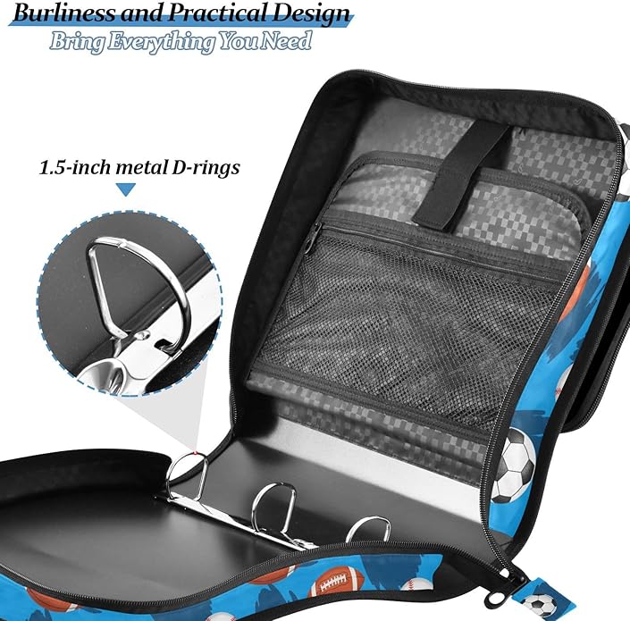 Zipper Binder Bag 3 Ring File Folder Portfolio Organizer Zippered Binder Bags with Strap Fits Laptop Women Men