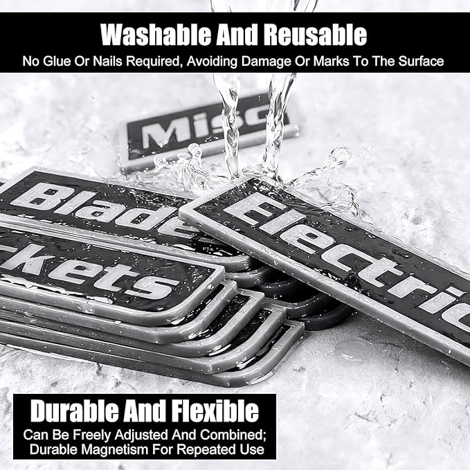 12 Pack of Magnetic Toolbox Labels, 3D-Printed Tool Box Labels, General Tool Box Organize Accessories, Reusable Tags for Steel Toolboxes, Carts, Drawers, and Cabinets (Black)