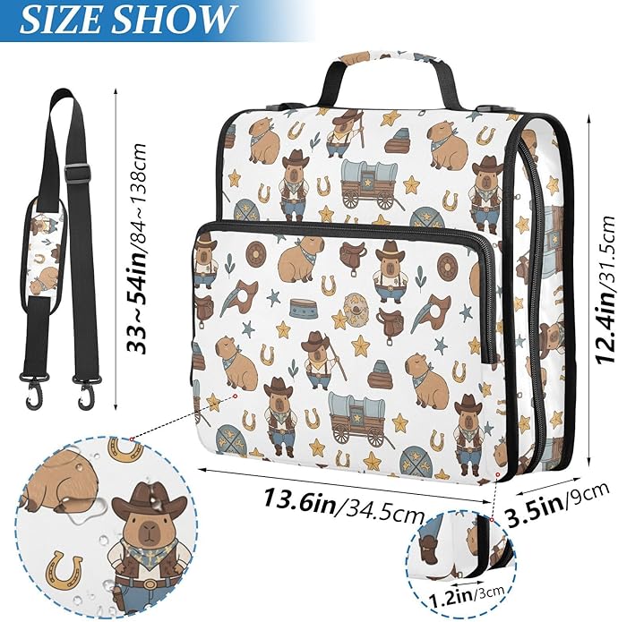 Zipper Binder Bag 3 Ring File Folder Portfolio Organizer Zippered Binder Bags with Strap Fits Laptop Women Men