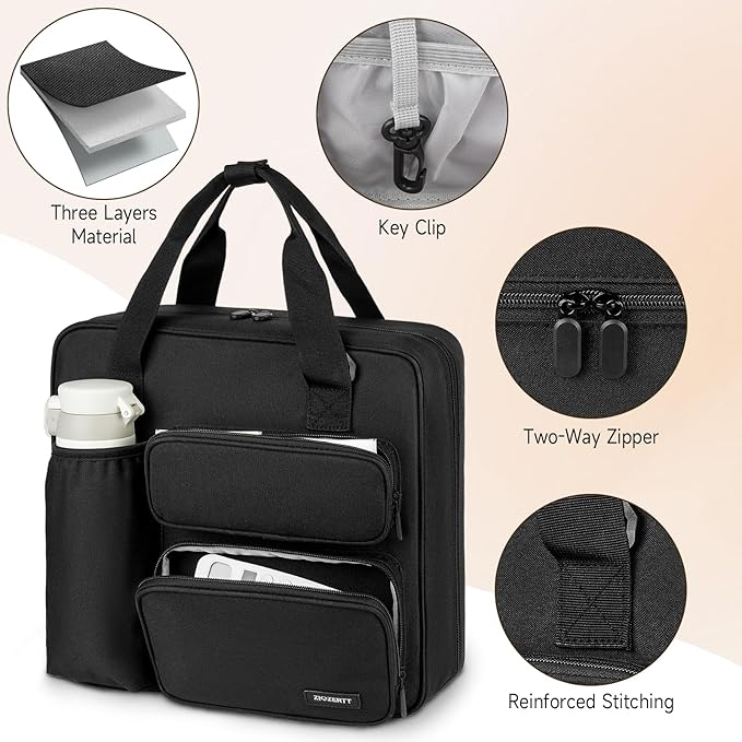 Zipper Binder 3 Ring, 700 Sheets Capacity, Binder 3 Inch with Shoulder Strap Fits 13 Inch Laptop for School and Office,Black