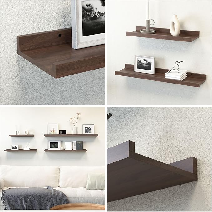35.3 Inches Long Floating Shelves Wall Mounted, 2 Set Farmhouse Wall Shelf for Bedroom, Nursery Book Shelf with Lip, Picture Ledge Shelf for Decor Living Room Bathroom Kitchen - Walnut