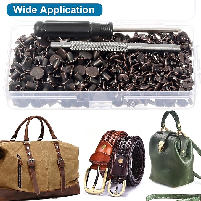 YORANYO 150 Sets 8MM Chicago Screws Leather Rivets for Fabric Chicago Binding Screws Buttons Metal Studs Rivets for Decorate and Repair Belts Bags Shoes Purse Dog Collar Leather Craft (Copper)