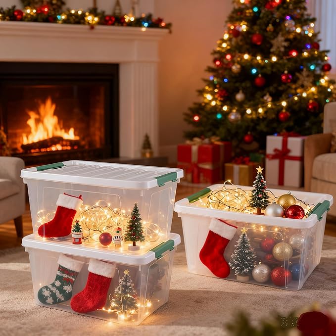 35 Quart Plastic Storage Bins with Lids, 4-Pack Stackable Clear Storage Organizing Box for Garage, Closet, Kitchen