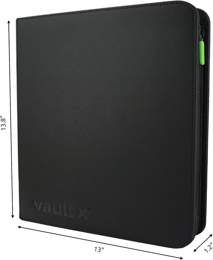 Vault X 12 Pocket Trading Card Zip Binder, 480 cards, Premium Exo-Tec Album Material, 20 Side-Loading Pages, Folder for Collectible Card Games, Sports, TCG (Black)