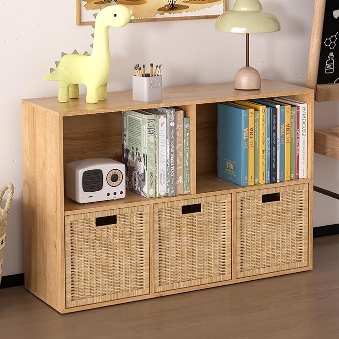 Wooden 5 Cube Storage Organizer with Closed Back Panel,White Cube Shelf Cubby Storage Organizer with Compartments for Living,Bookshelf,Storage Organizers Easy to Install (Oak, 5 Cube)