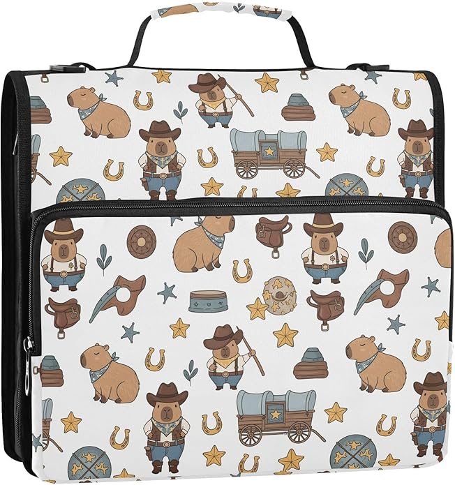 Zipper Binder Bag 3 Ring File Folder Portfolio Organizer Zippered Binder Bags with Strap Fits Laptop Women Men