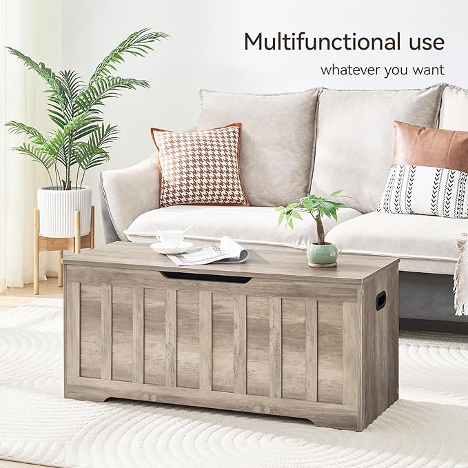 43.3" Storage Chest Extra Large,Storage Trunk with 2 Safety Hinges,Wooden Storage Bench,Shoe Bench,43.3x15.7x19.1 Inch,Easy Assembly,Storage Bench for Bedroom,Living Room,entryway(Greige).