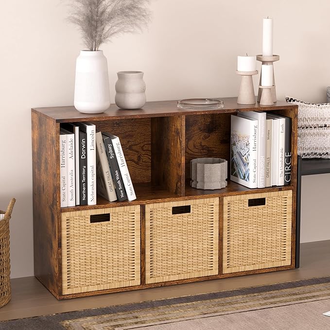 Wooden 5 Cube Storage Organizer with Closed Back Panel,White Cube Shelf Cubby Storage Organizers with Compartments for Living