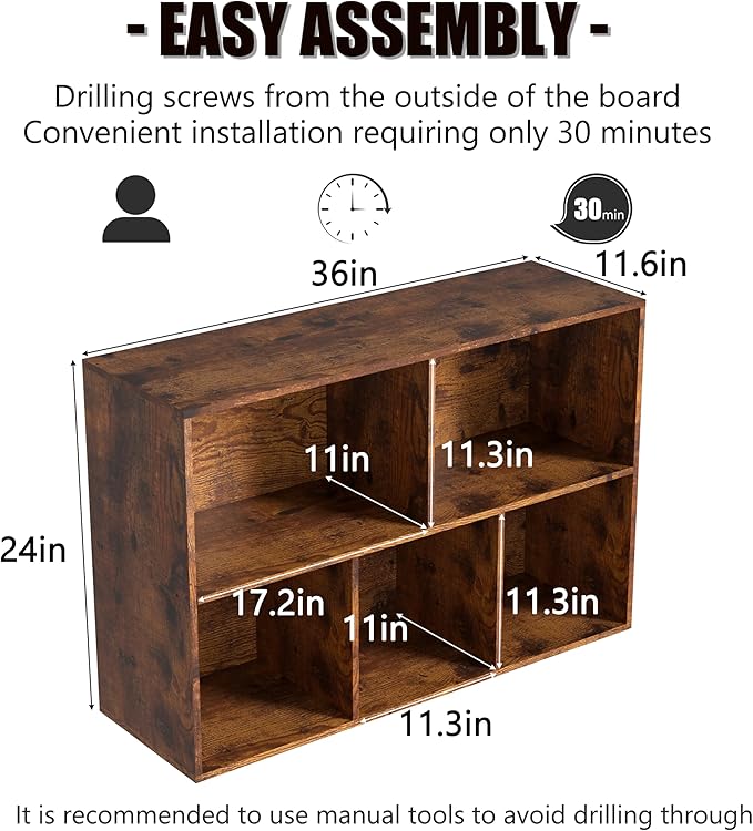 Wooden 5 Cube Storage Organizer with Closed Back Panel,White Cube Shelf Cubby Storage Organizers with Compartments for Living