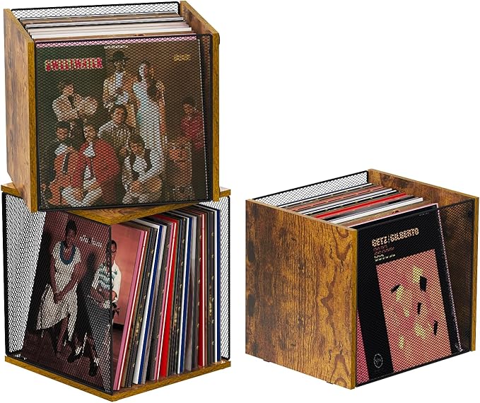 1 Cube Record Holder Vinyl Record Storage Furniture,DIY Stackable 40-55 Records Visualize Record Holder Album Storage Box Cube Wooden Organizer Crate Records Cabinet Record Vinyl Storage