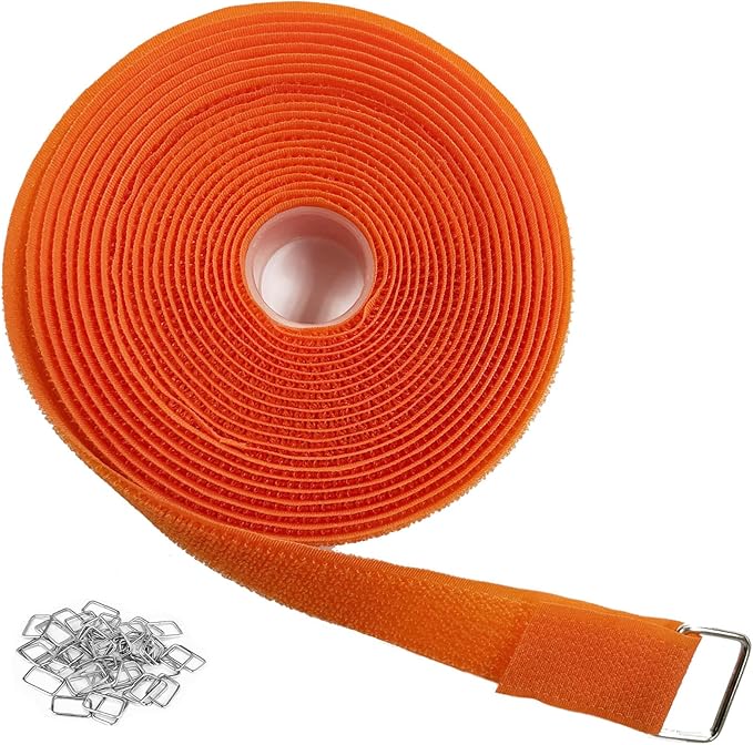 1"x16ft Hook and Loop Straps with 25 Metal Buckles, Adjustable Fastening Cable Straps, Cut-to-Length Cinch Strap, Reusable Nylon Securing Cord Ties for Organizer or Storage, 1 inch Wide,Orange