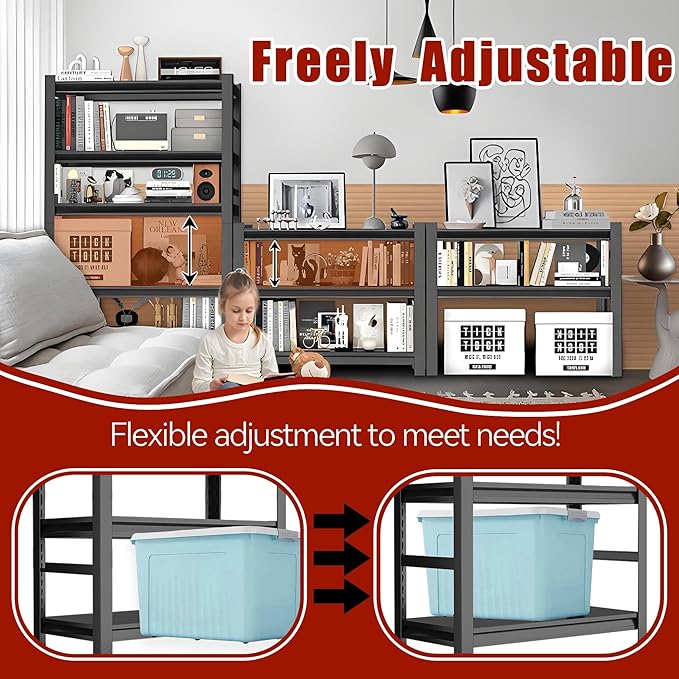 3 Tier Bookshelf - Industrial Metal Frame, Adjustable Shelves, Small Space Friendly - Bedroom/Living Room/Kitchen/Balcony Essential