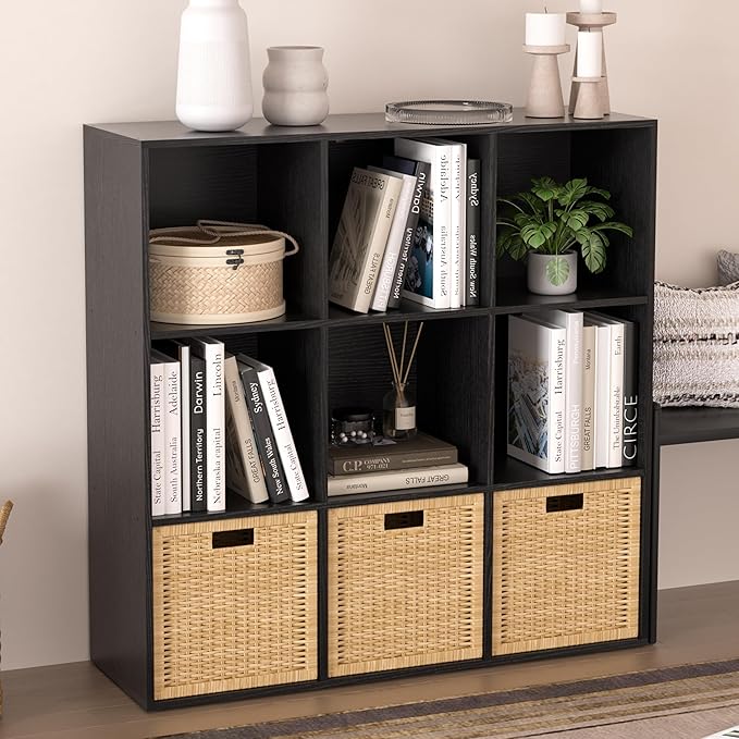 Wooden 9 Cube Storage Organizer with Closed Back Panel,White Cube Shelf Cubby Storage Organizers with Compartments for Living