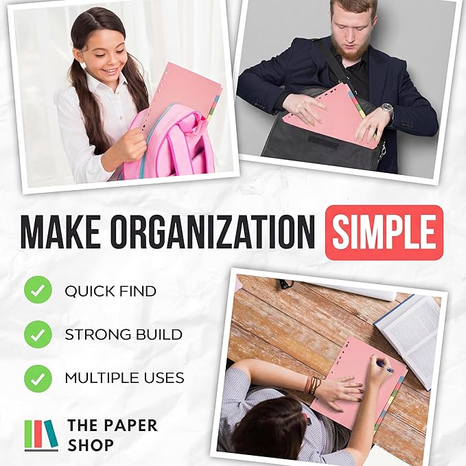 [25 Pack] Binder Dividers with Tabs A4 10 Part - DIviders for 3 Ring Binder, Perfect for Organizing Pages in 3 Ring Binder Dividers with tabs, Each Set Includes Tab Dividers - The Paper Shop (25)