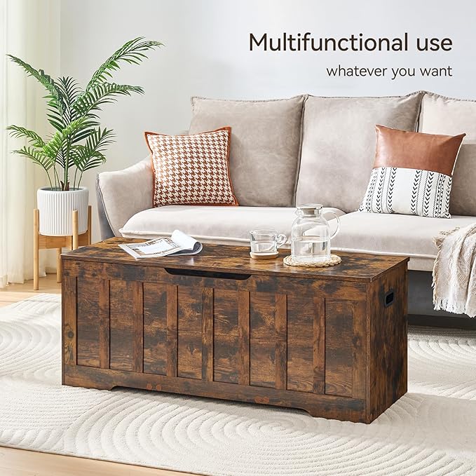 47.2"Storage chest extra large,storage trunk with 2 safety Hinges,Wooden storage bench,Shoe Bench,47.2x15.7x19.1 Inch,Easy Assembly,storage bench for bedroom,living room,entryway,Rustic brown