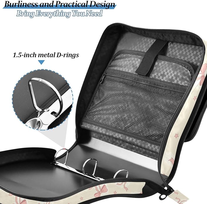 Zipper Binder Bag 3 Ring File Folder Portfolio Organizer Zippered Binder Bags with Strap Fits Laptop Women Men