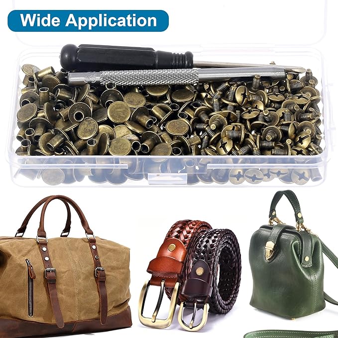 YORANYO 150 Sets 8MM Chicago Screws Leather Rivets for Fabric Chicago Binding Screws Buttons Metal Studs Rivets for Decorate and Repair Belts Bags Shoes Purse Dog Collar Leather Craft (Bronze)