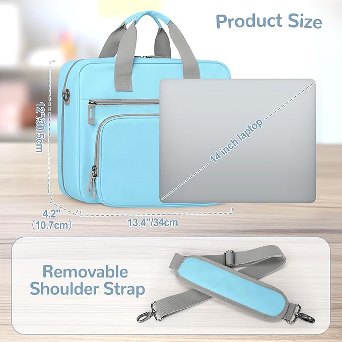 Yarwo 3 Ring Zipper Binder with Binder Pouch, Expanding File Organizer with Padded Sleeve Fit for 14 Inch Laptop, Portable Document Organizer Bag for Home, College, Office Supplies, Blue