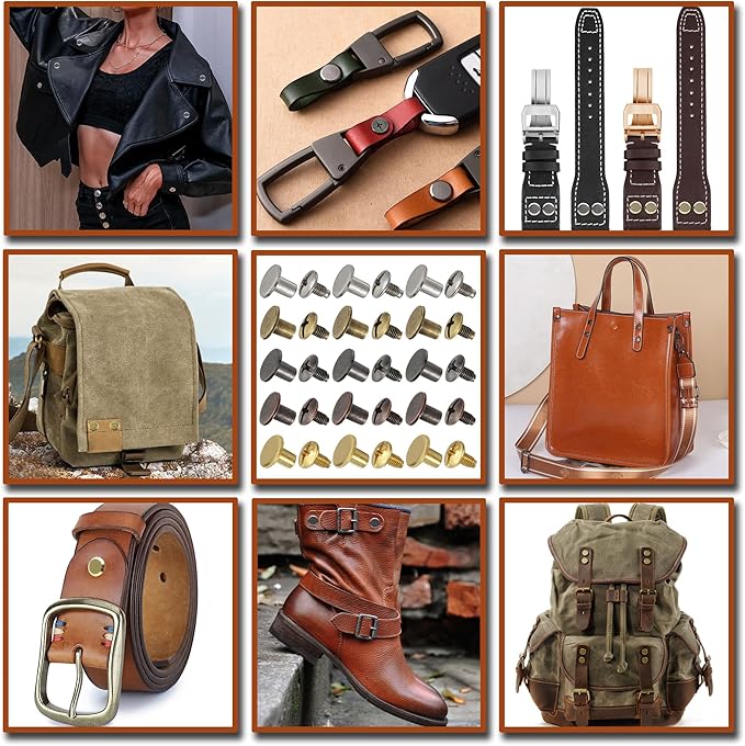 YORANYO 150 Sets 8MM Chicago Screws Leather Rivets for Fabric Chicago Binding Screws Buttons Metal Studs Rivets for Decorate and Repair Belts Bags Shoes Purse Dog Collar Leather Craft (Mixed Color)