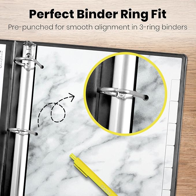 Yoobi 1 Inch Marble Binder & 8-Tab Marble Binder Divider Set - 4-Pack of 3-Ring with 2 Pockets, 4-Pack of Organizer Tabs w/Blank Sticky Labels - Perfect for School, Home or Office